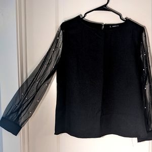Shein black long sleeve top with pearls